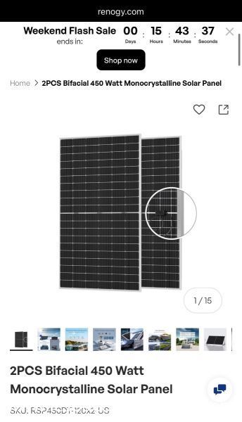 Panneau solaire monocristallin bifacial de 450 watts - Neuf, jamais utilisé