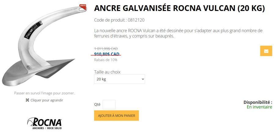 Ancre 20 kg Rocna Vulcan NEUVE